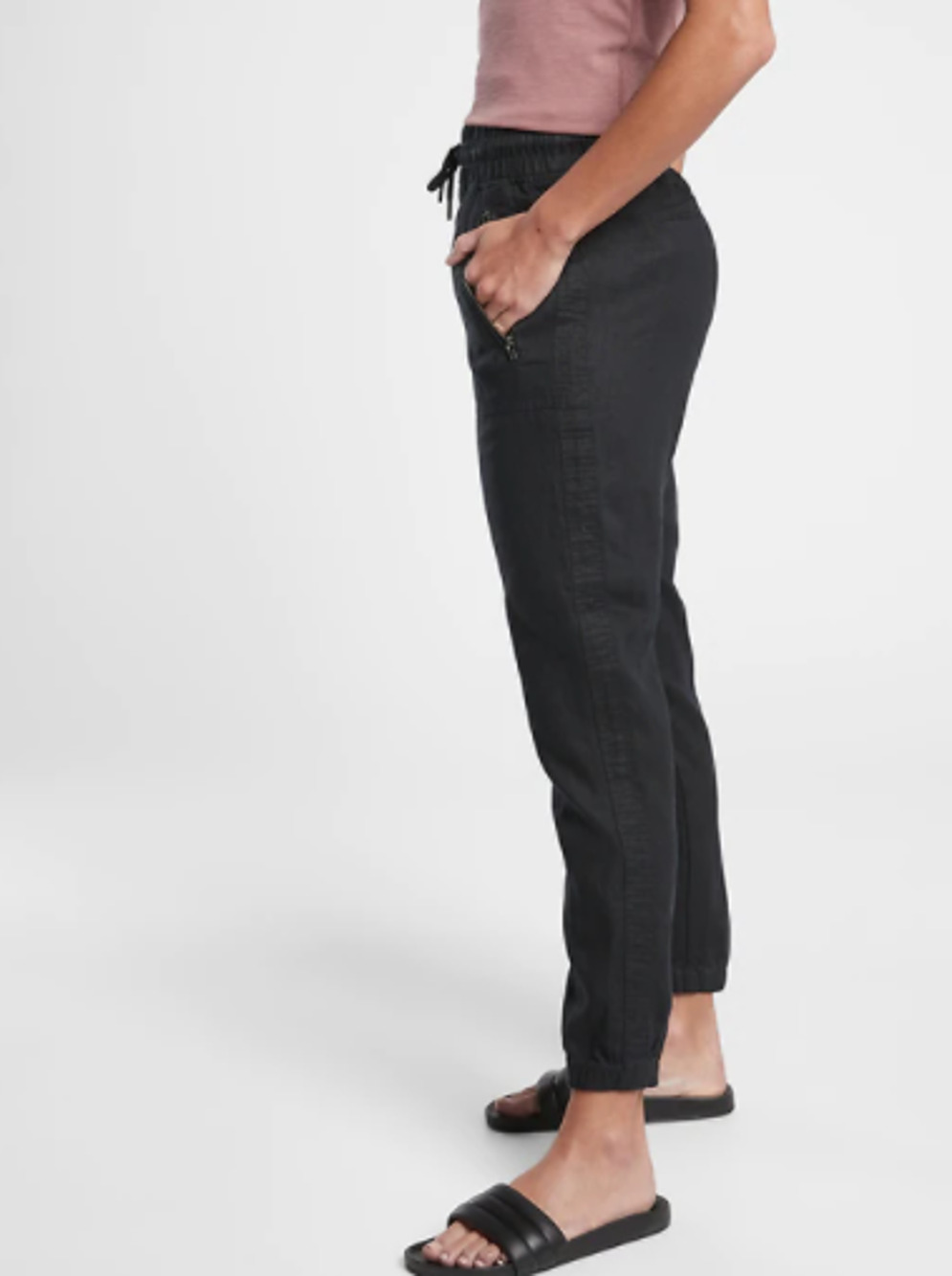 Athleta 10 black Cabo Linen Jogger pant elastic waist comfort vacation travel